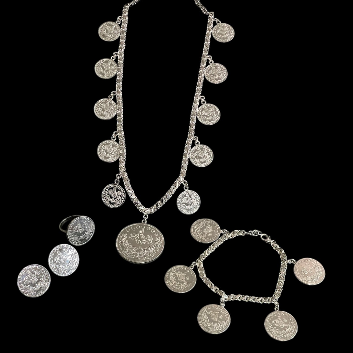 طقم أنصاص ليرات مع مخمس فضة 925