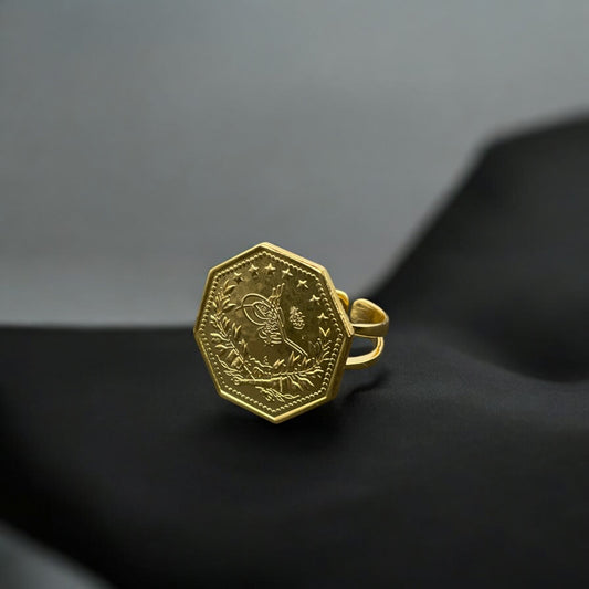 خاتم نص ليرة مع إطار فضة نسائي عيار 925