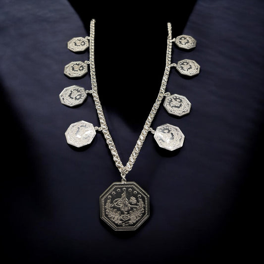 شال مخمس أصلية مع ليرات فضة نسائي عيار 925